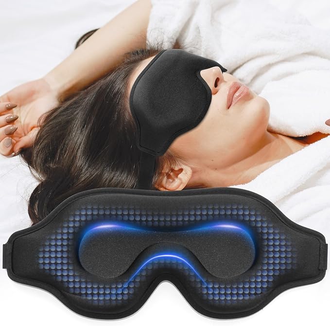 Sleep Eye Mask for Men Women, Weighted Sleeping Mask for Side Sleeper, Travel Blackout Night Blindfold Eye Shade Cover with Adjustable Strap (Obsidian)