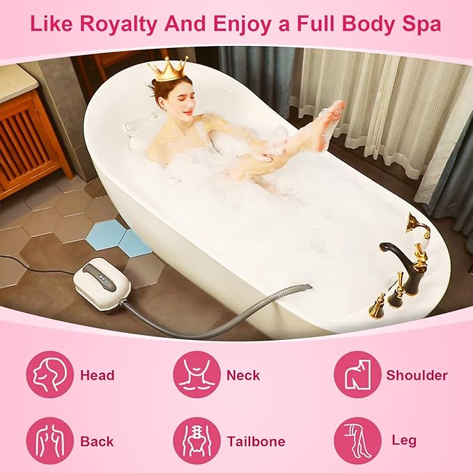 Flgocexs Bubble Bath Mat,Full Body Waterproof Spa Mat for Bathtub, 6-Speed Bubbles, Remote Control & Non-Slip Suction Cups for Home Relaxation Pink+White