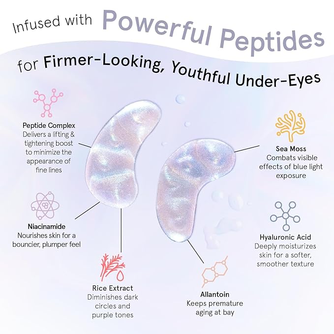 grace & stella Peptide Under Eye Patches with Niacinamide & Rice Extract - Firming Eye Masks for Dark Circles and Puffiness - Bulk Mothers Day Gifts - Vegan, Cruelty-Free (White, 48 Pairs)