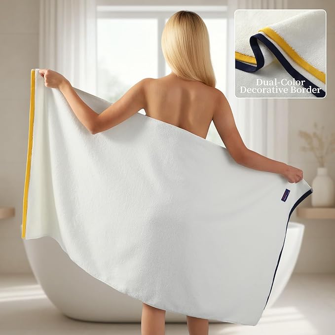 REDKISS 6 Piece Luxury Bath Towel Set, 2 Bath Towels, 2 Hand Towels, 2 Washcloths, 100% Cotton Ultra Soft Highly Absorbent Quick Dry Towels for Bathroom, Gym, Spa, Hotel, White