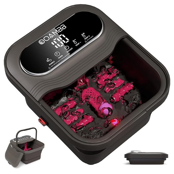 OOAMBB Collapsible Foot Spa with Heat, Bubble and Temp Control, Foot Bath Massager with XL Touch Screen and Massage Rollers, Foot Soaking Tub, Pedicure Foot spa for Stress Relief (Grey)