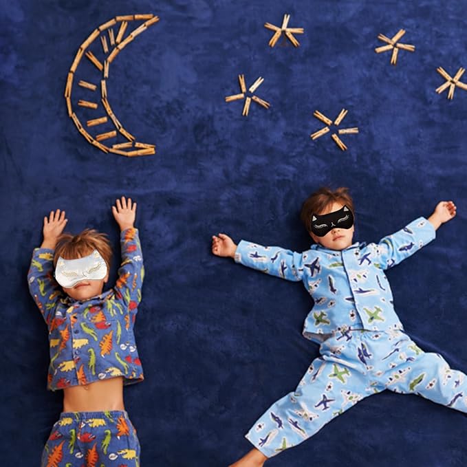 Cute Cat Sleep Mask for Kids (Grey&Black), 2 Pack Silk Sleeping Eye Cover Adjustable Mask Night Eyeshade Cover for Girls Boys Women Men Sleep Travel Party…