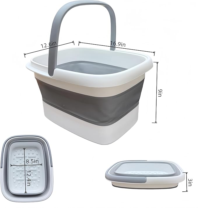15L(4GL) Collapsible Foot Soak Tub with Handle and Massage Acupoint, Bath Massager for Dry Cracked Feet, Plastic Foot Bucket(Gray-B)