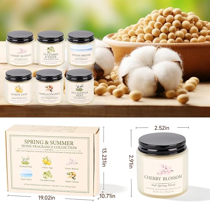 Spring Summer Scented Candles Set, Soy Candles for Home, 6 Pack Candle Gift Set - Gifts for Women Mother's Day, Aromatherapy Candle, 21 oz Scented Candles for Women - Gifts for Mom
