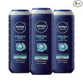 NIVEA MEN Fresh Wave Body Wash with Menthol, Refreshing Scent, 3-in-1 Men's Body Wash, Face and Hair, Paraben Free, Vegan Formula, 16.9 Fl Oz Bottle, Pack of 3