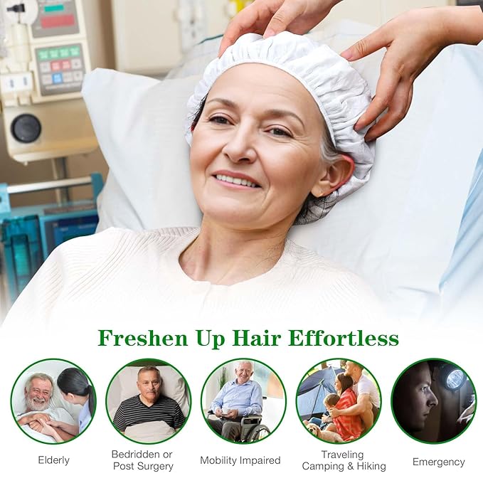 Shampoo Caps No Rinse, 6 Pack Waterless Shampoo Caps for Bedridden Patients and Elderly, Rinse Free Hair Washing Shower Caps for Post Surgery, Hospital, Camping