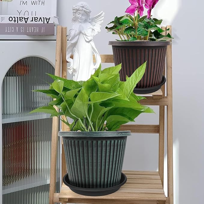 6 Pack Plant Saucer Plant Tray, 4 6 8 10 12 13 15 17 19 inch Plant Trays for Pots, Heavy Duty Plant Trays for Indoors no Holes, Plastic Plant Saucer for Planter, Bird Bath Bowls (6", Black)