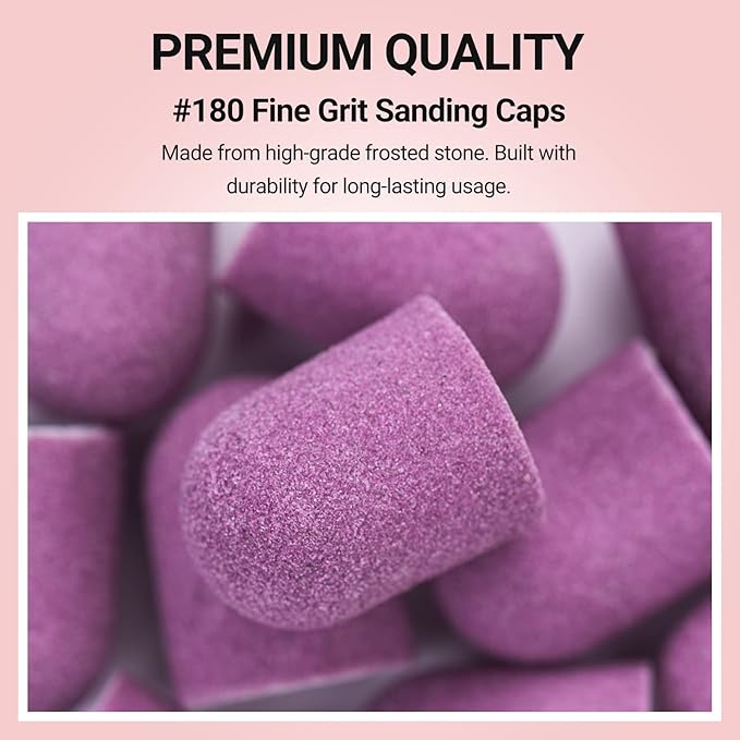 MelodySusie 10 Pcs Nail Sanding Caps Nail Drill Bits 180 Fine Grit for Foot File Callus Remover Manicure Pedicure Nail Polishing Burr Home Salon Use, Purple (13mm)