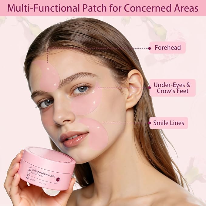 70Pcs Caffeine Peptide Under Eye Patches for Dark Circles Puffiness, Eye Masks with Rose Essence Hyaluronic Acid Niacinamide Anti Wrinkle & Fine Lines Hydrating & Cooling for Women Mothers Day