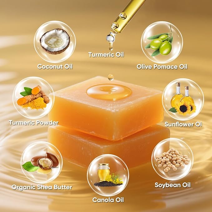 Turmeric Cleansing Pads 50 Pcs+Tumeric Soap Bar+Tumeric Face Wash with Brush, Turmeric Pads for Face and Body,Lemon Turmeric Soap for Wash, Daily Gentle Skin Cleanser Set for All Skins