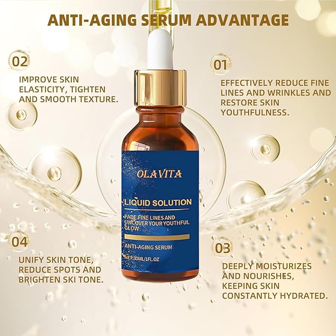OLAVITA Liquid Solution Anti Aging Serum – New Upgraded Vitamin C Hydrating & Firming Facial Serum with Collagen Support,2Pack