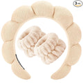 Zkptops Spa Headband for Women Sponge Makeup Skincare Headband Washing Face Wristband Set Terry Cloth Bubble Soft Get Ready Hairband Puffy Padded Headwear Non Slip Thick Hair Accessory(Beige)