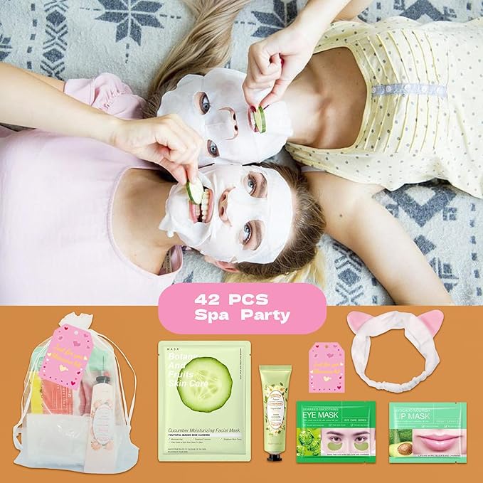 42 PCS Spa Party Supplies for Women,Spa Party Favors, Facial Masks,Under Eye Patches,Hand Cream, Lip mask,Headband,Sleepover Party Favors,Spa Kit Mothers Day Gifts for Women,Baby Shower favors