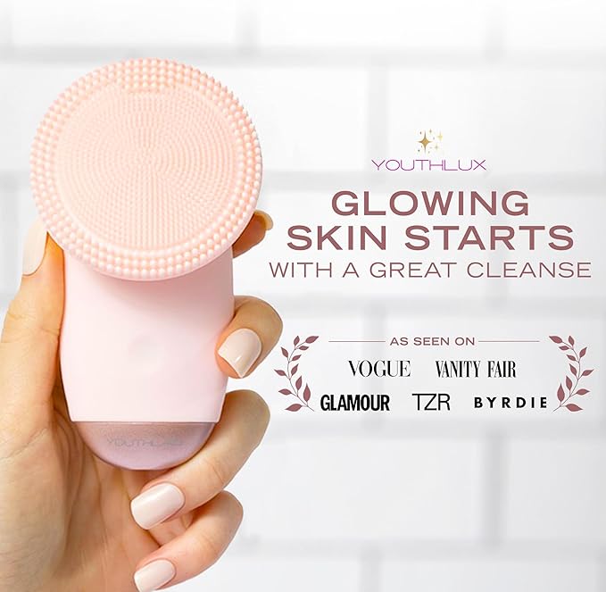 SoniGlow Silicone Face Scrubber/Facial Cleansing Brush – Electric Vibrating Skincare Scrubber Tool for Deep Pore Cleansing, Gentle Massage, Makeup Removal, Waterproof and Rechargeable (Pink)