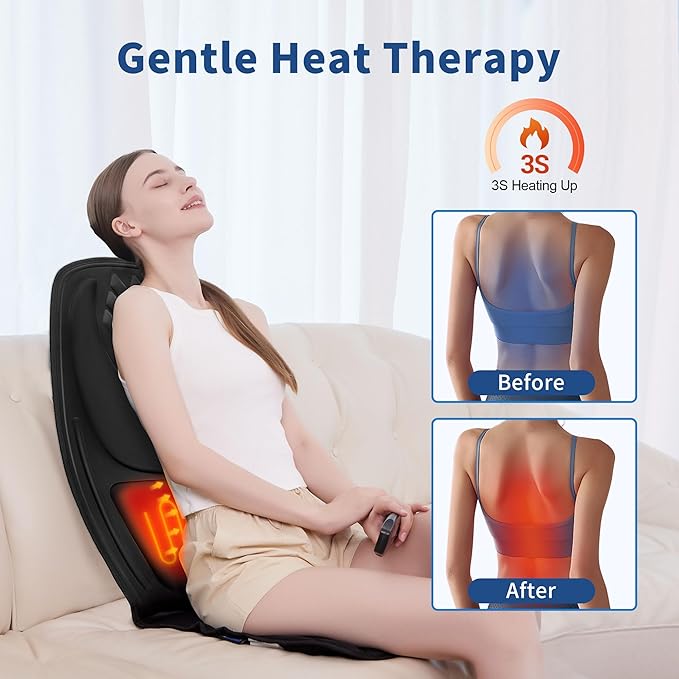 Back Massager with Heat with 8 Motors, Massage Chair Pad, Seat Massager with Back Traction for Full Body Massage, Massage Cushion for Home/Office/Easter