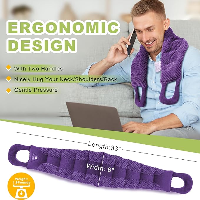 UNCN Long Heating Pad for Neck and Shoulders Back 33 x 5.9in Microwavable Large Moist Heat Pack Warm Hot Compress Neck Wrap Weighted Bag Massage Reusable Herbal Nature Calming Portable