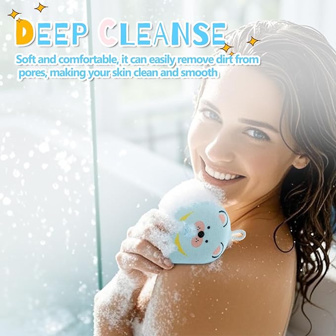 Baby and Kids Bath Loofah Sponge, Soft and Absorbent Toddler Exfoliating Body Scrubber Shower Loofa Sponge,Cute Pattern Design for Kids Baby Women Boys and Girl, 3 Pack (Bear/Dog/Cat)