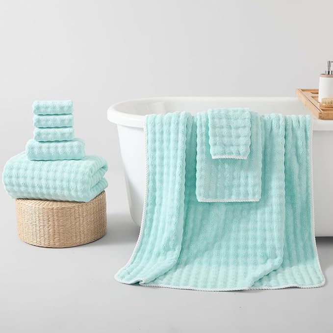REDKISS 8-Piece Soft Bath Towel Sets, Extra Large 2 Bath Sheet (35×70 in), 2 Hand Towel, 4 Washcloth, Microfiber Quick Dry & Absorbent, Aqua Towels for Bathroom