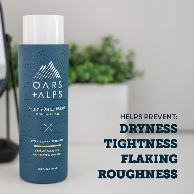 Oars + Alps Body Wash for Men, Mens Body Wash & Face Cleanser with Vitamin E & Antioxidants, Moisturizing, Paraben & Sulfate Free Cleanser, California Coast, 3pk