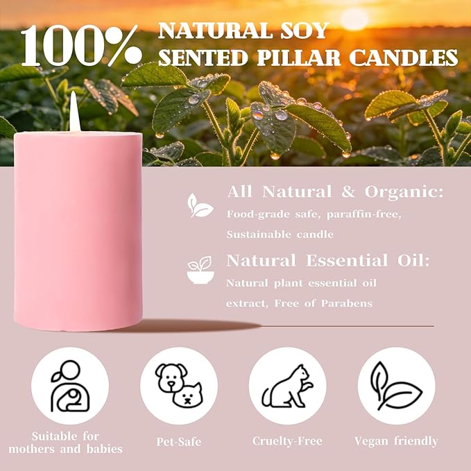 4 Pack Apple Cinnamon Scented Pillar Candles,Natural Soy Wax Candles-2.8x4In,Smokeless & Non-Toxic,60H Long Lasting Burning Fragrance Candles for Home,Mother’s Day Gifts,Spa Relaxation