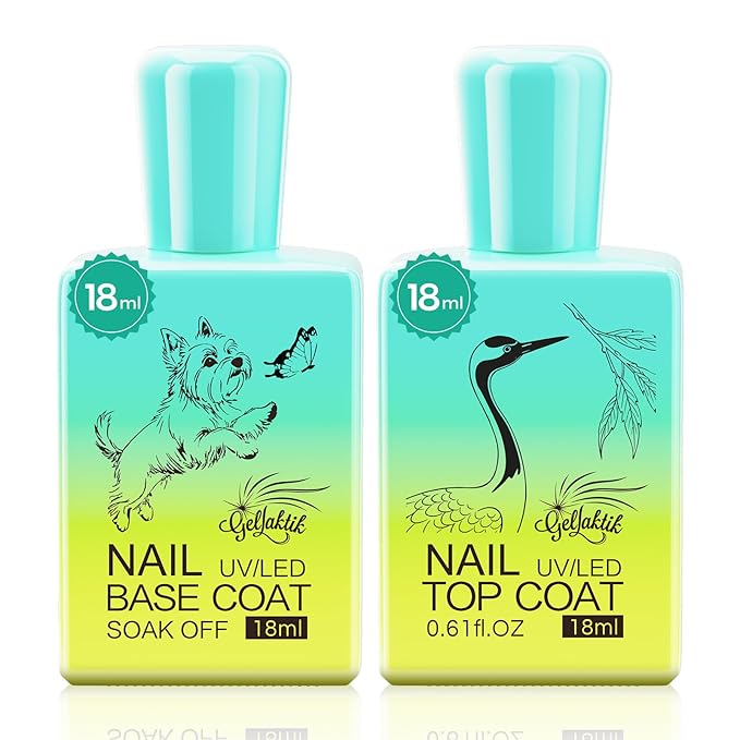 2 Pcs 18ml Gel Base Coat and Glossy Top Coat Set No Wipe Foundation Combination for Long Lasting Shine, Perfect Manicure Gift Set for Women, DIY Nail Art, UV Light Cure