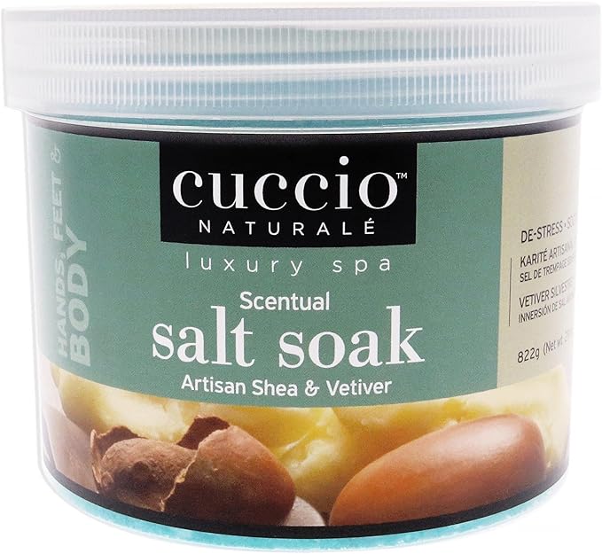 Cuccio Naturale Scentual Salt Soak - Invigorating Salts With An Irresistible Scent - Rejuvenate And Soothe Tired Feet - Softens And Leaves The Skin Fresh And Clean - Artisan Shea And Vetiver - 29 Oz
