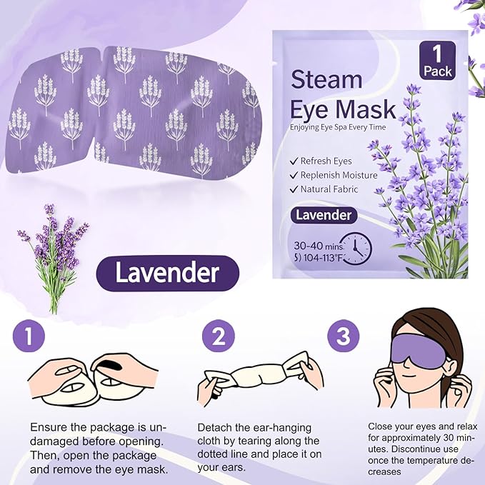 200 Pcs Steam Eye Masks for Dry Eyes Lavender Self Heated Steam Warm Eye Mask Heated Disposable Eyes Masks for Dark Circles, Puffy, Relief Stress, Fatigue Relaxation Gifts