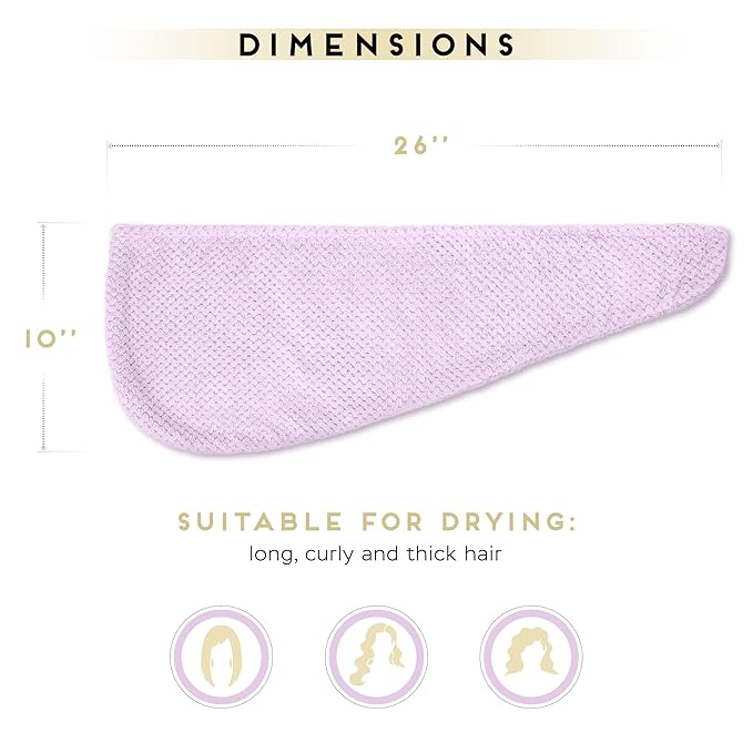 SimpleField 2 Pack Microfiber Hair Towel Wrap for Women, Anti Frizz Quick Drying Hair Turban for All Hair Style, Absorbent and Lightweight (Light Purple)