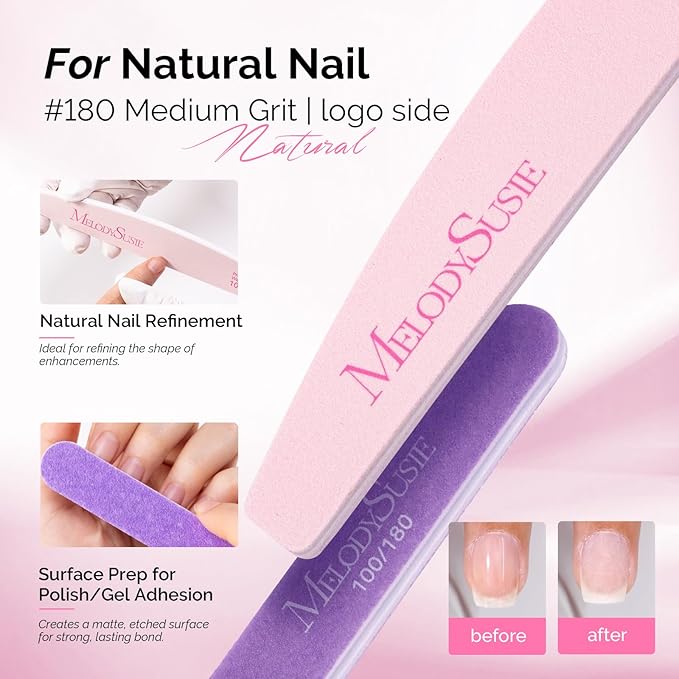 MelodySusie Nail File Kit, 7Pcs Double Sided 100/180 Grit Mixed-Shape Emery Boards for Nails, Professional Manicure Pedicure Supplies for Home and Salon Use, Mothers Day Gifts, Pink & Purple
