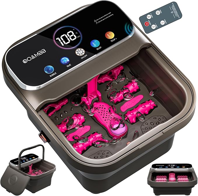 OOAMBB Collapsible Foot Spa with Heat, Bubble,Temp Control,Remote Control, Color Touch Screen Foot Bath Massager with 6 Massage Rollers,Foot Soaking Tub,Pedicure Foot spa for Stress Relief (Deep Grey)