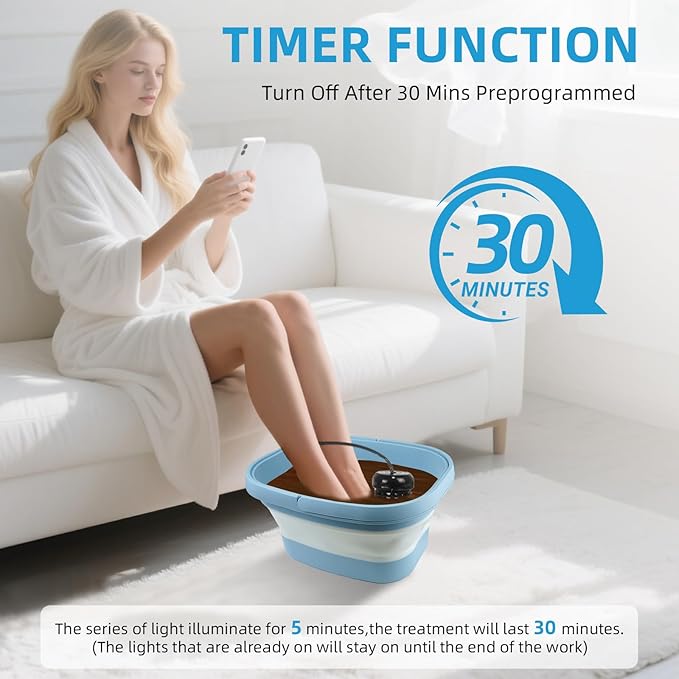 Ionic Foot Bath Detox Machine, Ionic Foot Spa to Remove Toxins with 2 Arrays, 80 Disposable Foot Bath Liners, Detoxification Sea Salt, Folding Bathtub, Gift for Women & Men