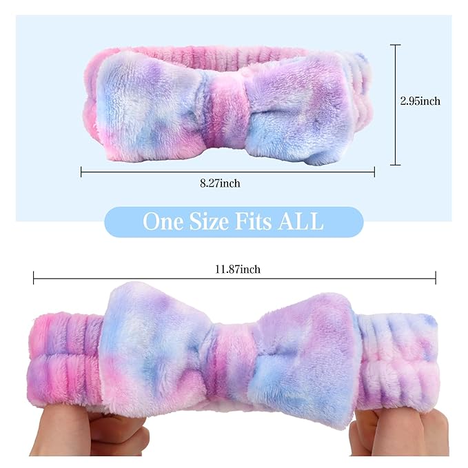 8 Pack Spa Headbands, Microfiber Face Wash Headbands with Cute Bow, Soft Elastic Skincare Hair Bands for Makeup, Shower, Daily Beauty Routine（Tie Dye