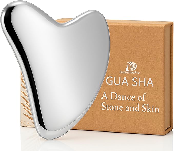 Stainless Steel Gua Sha Tool for Face & Neck – Facial Massage Tool for Lymphatic Drainage, Depuffing, Jawline Sculpting & Skincare Routine – Hygienic Metal Face Sculpting Tool