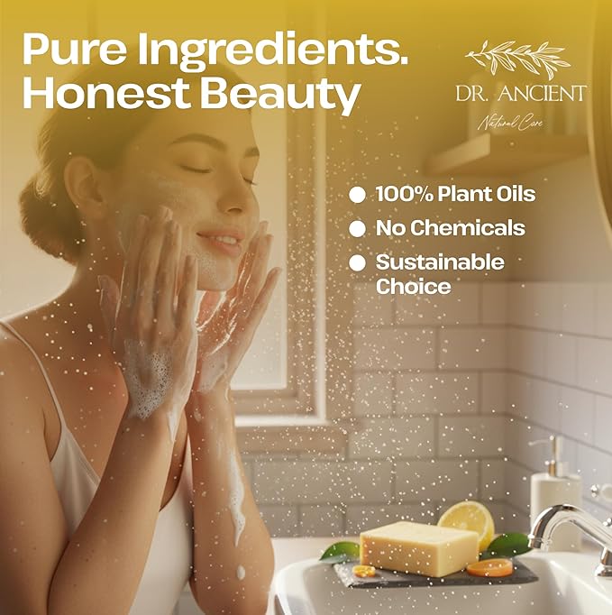 Dr.Ancient Citrus Soap Bar, Organic Soap Bars Handcrafted the Traditional Way, Natural Chemical-Free, Vegan, Used for Face Wash, Body Wash, and Hand Cleansing, Refreshing, Exfoliating