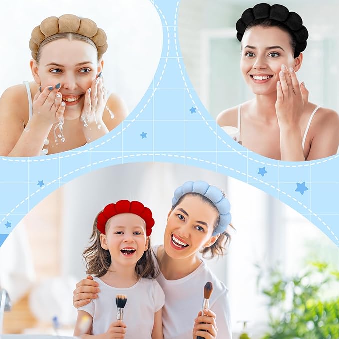 12 Pcs Spa Headbands for Women, Makeup Headbands for Women Girls, Puffy Sponge Bubble Headband for Washing Face, Soft Hair Band for Beauty Routines (Terry Cloth, 6 colors)