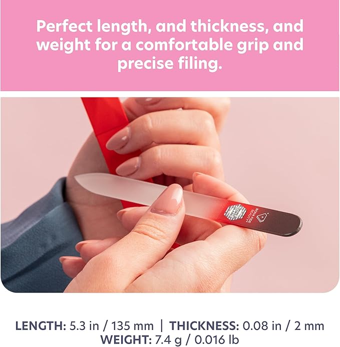 Bona Fide Beauty Czech Glass Nail File for Natural Nails (Black Red), 1Pc Crystal Nail Filer with Case Made in the EU