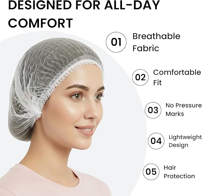 Disposable Bouffant Caps 21 Inch Non Woven Hair Net Elastic Head Cover For Food Service Kitchen Salon Lab Spa And Hygiene Use