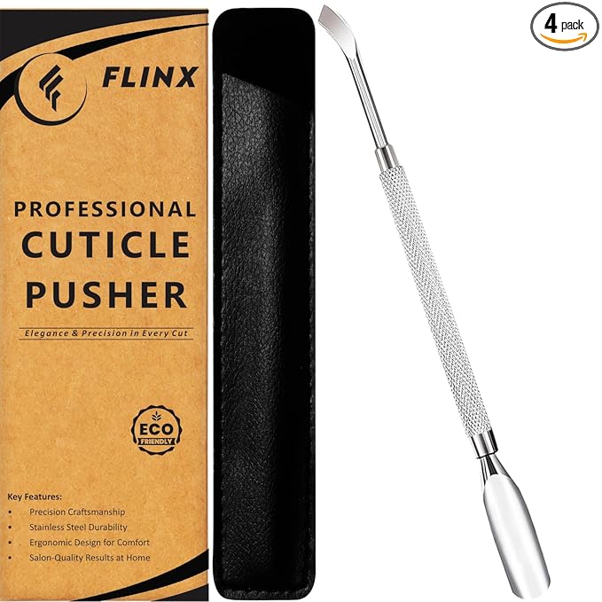FLINX Nail Cuticle Pushers Tool with Pouch Nail Tools for Manicure & Pedicure Metal Cutіcle Pusher and Scraper Empujador de Cuticula Professional Cutіcle Tools for Nails, Naіl Pusher and Naіl Scraper