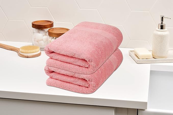 Softolle 100% Cotton Luxury Bath Sheets - Pack of 2 (35" x 70") | Super Soft, Quick-Dry & Highly Absorbent Towels for Bathroom, Home, Spa & Gym (Pink)