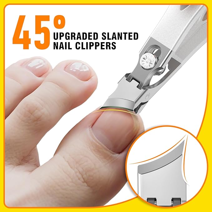Toenail Clippers for Thick Toenails, Wide Jaw Opening Nail Clippers for Men, Heavy Duty Ingrown Toenail Clippers Nail Cutters, Eagle Beak Slanted Nail Clippers，3-Piece Set with Case