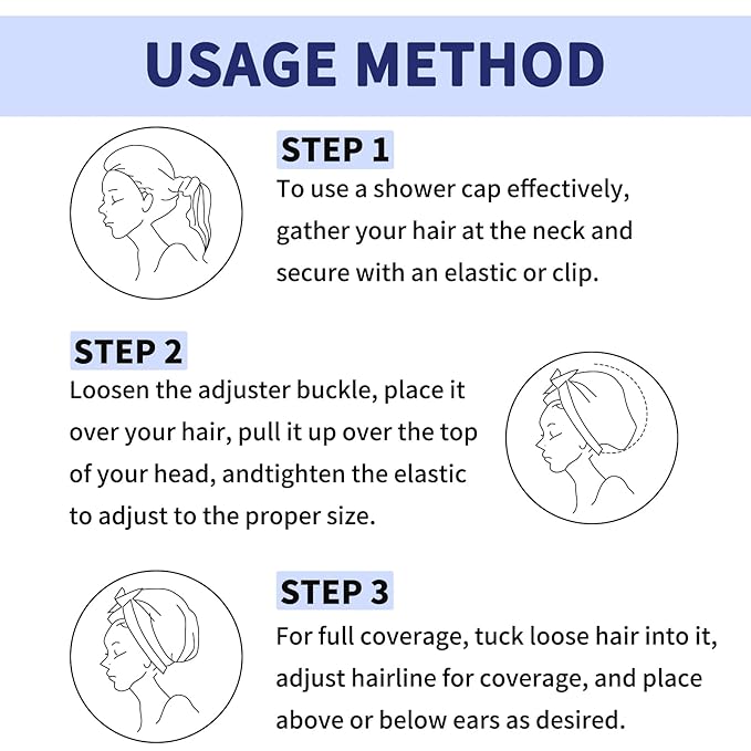 1 PCS Shower Cap, Double Layer & Adjustable Bathing Cap for Shower, Extra Large Reusable Hair Cap for Women, Waterproof Exterior & EVA Lining, Oversized Design for All Hair Lengths/Style
