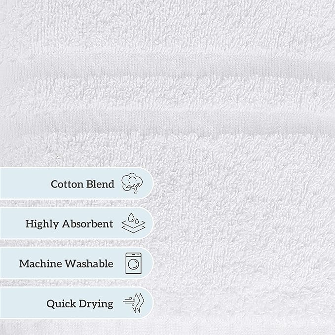 GREEN LIFESTYLE Bath Towels 24" x 50" 48 Pack - White Large Bath Towels, Soft Absorbent Thick Towels for Hotel, Spa, Gym and Bathroom Use, Cotton Blend Bulk Towel Set