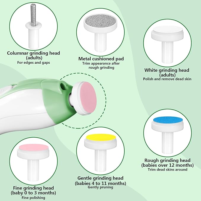 Qunlions life Baby Nail Trimmer Electric, 6 in 1 Rechargeable Baby Nail Clippers Manicure Set Grooming Kit for Toddler Infant or Adults (Green)