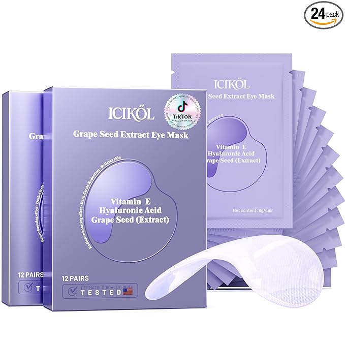 Grape Seed Collagen Under Eye Patches, Eye Mask for Puffy Eyes and Dark Circles, Deep Hydrating Under Eye Mask Patches for Eye Bags Treatment, Under-eye Skincare Boost Radiance (24 pairs)