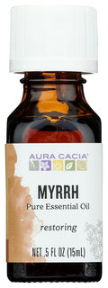 Aura Cacia 100% Pure Myrrh Essential Oil, 0.5 fl. oz, Balsamic, Warm Spicy Aroma, Centering & Meditative Restoring Myrrh Oil