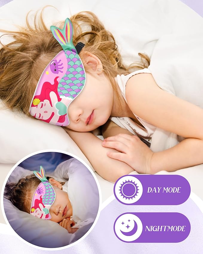 Miss Adola Sleep Mask for Kids - Valentines Gift for Kids Cute Silk Eye Cover for Sleeping Soft Kawaii Eyeshade Animal Eye Blindfold with Adjustable Strap for Girls Teens, Sea Girl