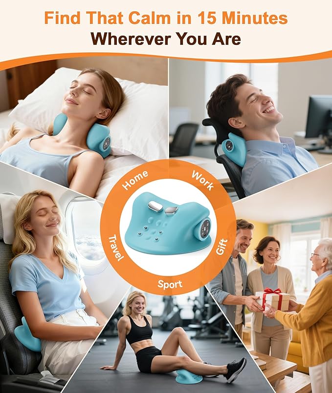 Ringco Neck Massager with Heat & Vibration 3 Level Adjustable, Heated Neck Stretcher with 6 Modes, Rechargeable Cervical Traction Device for Pain Relief & Muscle Relaxation, Gift for Women Men