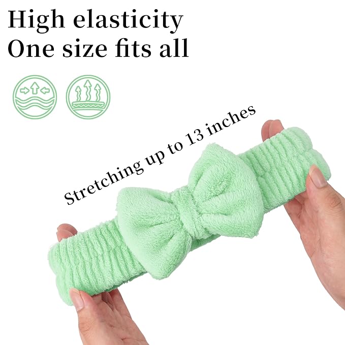 Ayesha Green Spa Headband and Wristband Set for Skincare Makeup Headband Wrist Cuffs for Washing Face Bubble Skincare Hairband for Women Girls