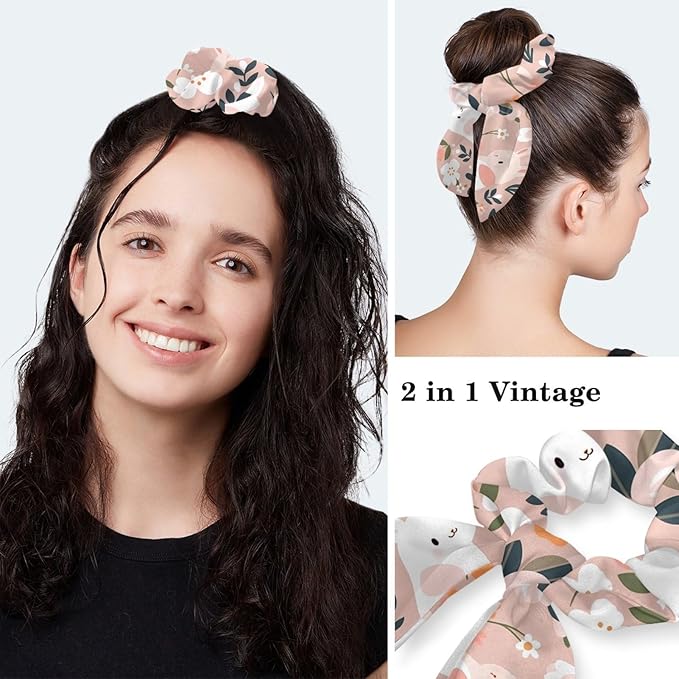 Scrub Caps Women Ponytail Cute Pink and White Leaves Caps Bouffant Working Hat Elastic Tie Back Hats with Button