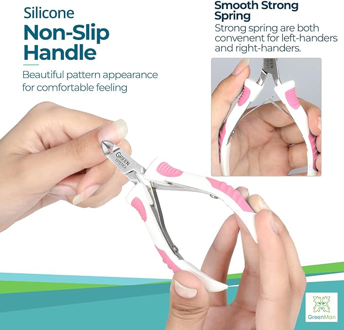 Cuticle Trimmer with Non-Slip Grip Handle Professional Stainless Steel Cuticle Cutter Sharp Blades Double Spring Cuticle Nippers for Nail Care Pedicure Manicure Nail Tools (White/Pink)